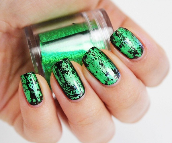 Black And Green Marble Nail Art