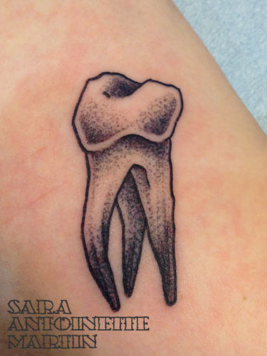 Black And Grey Molar Tooth Tattoo