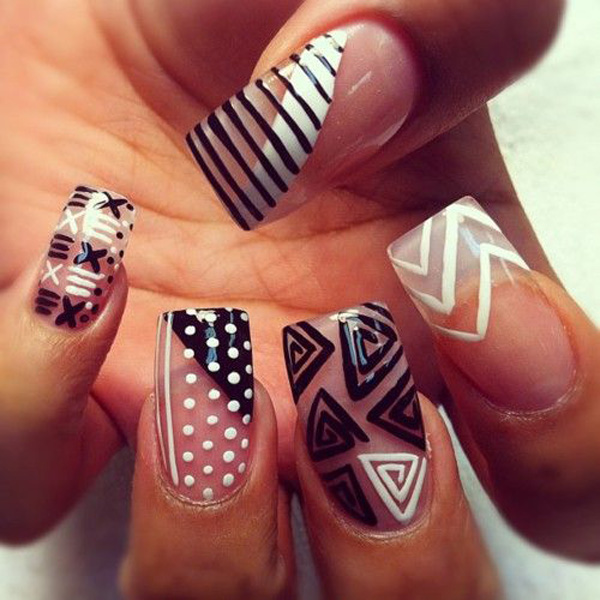 Black And White Abstract Negative Space Nail Art Design