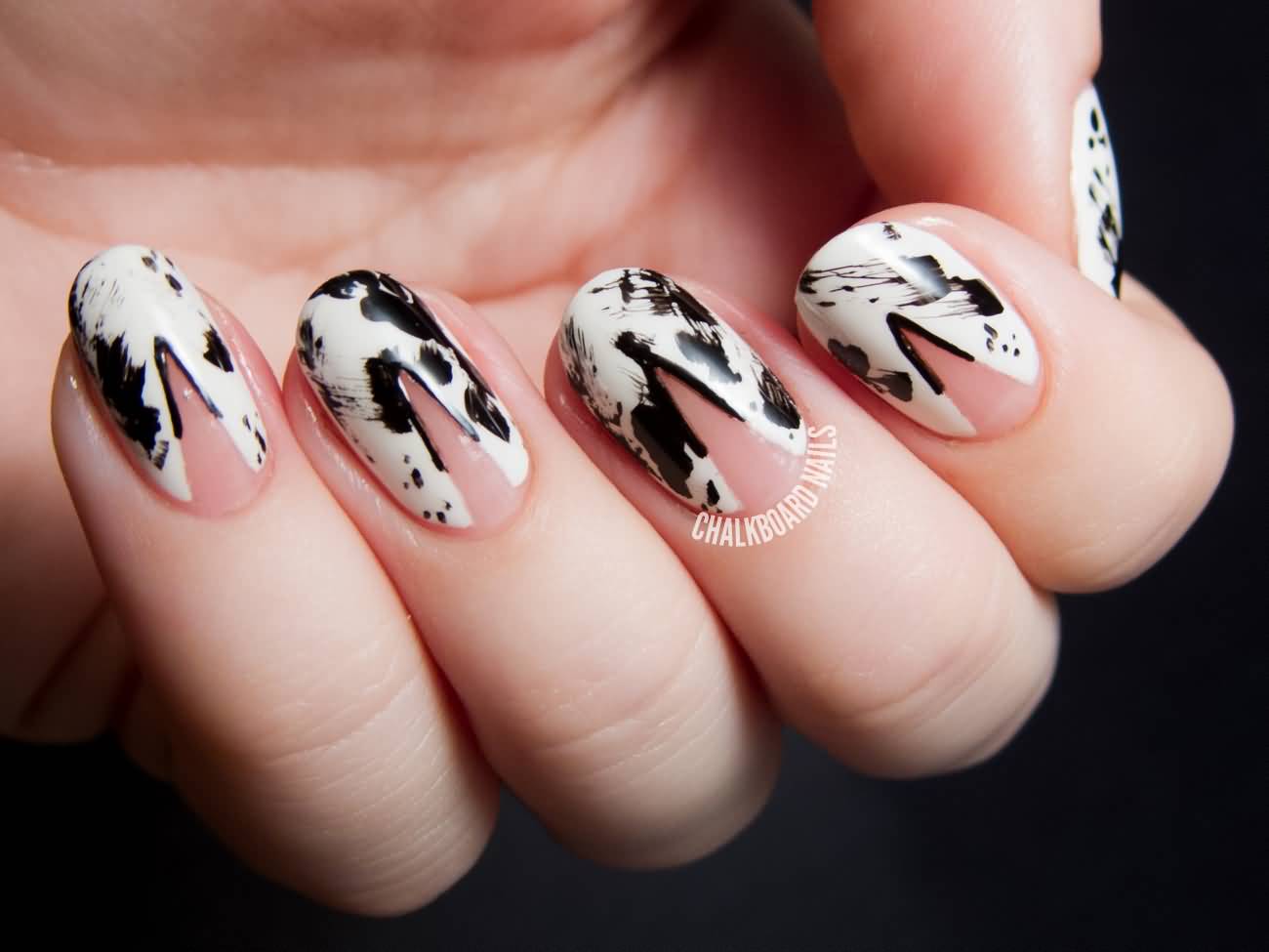 Black And White Color Splatter Negative Space Nail Art