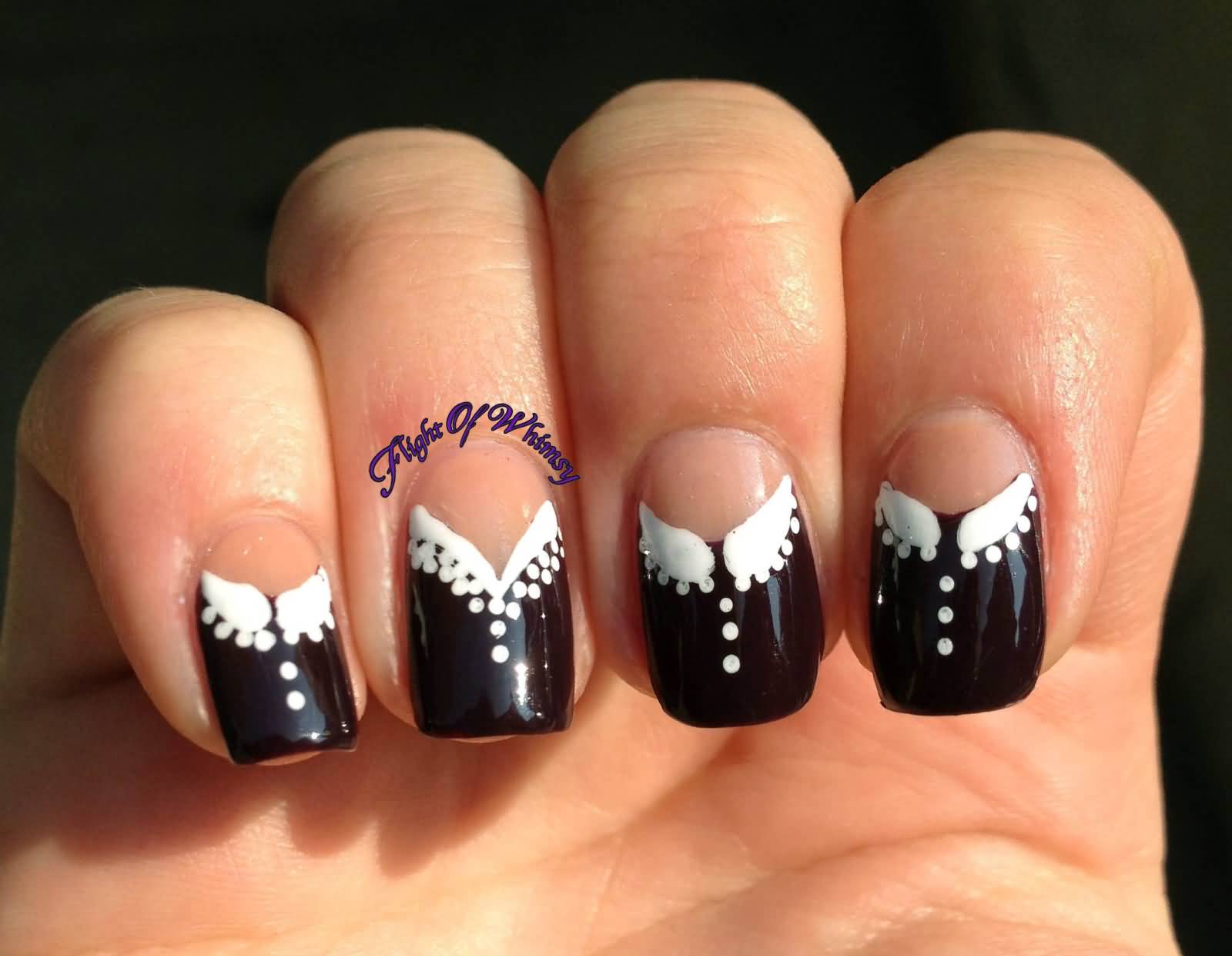 Black And White Nails With Negative Space Half Moon Nail Art Design Idea
