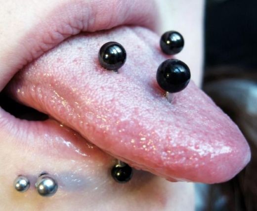 Black Barbells Multiple Tongue Piercing For Girls
