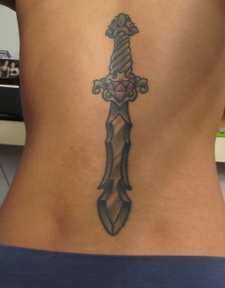 Black Diamond Dagger Tattoo On Lower Back