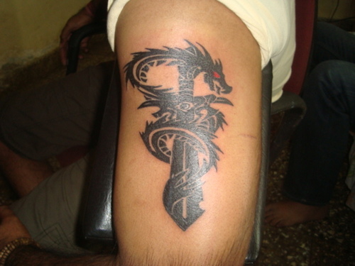 Black Dragon And Dagger Tattoo