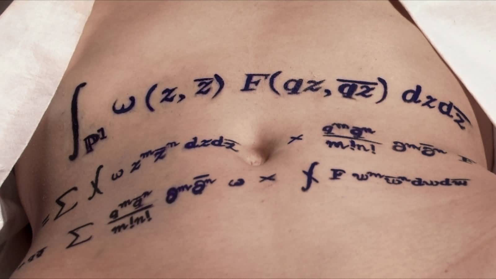 Black Equation Tattoo On Stomach