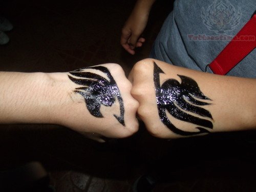 Black Ink Fairy Tail Matching Tattoos On Hands