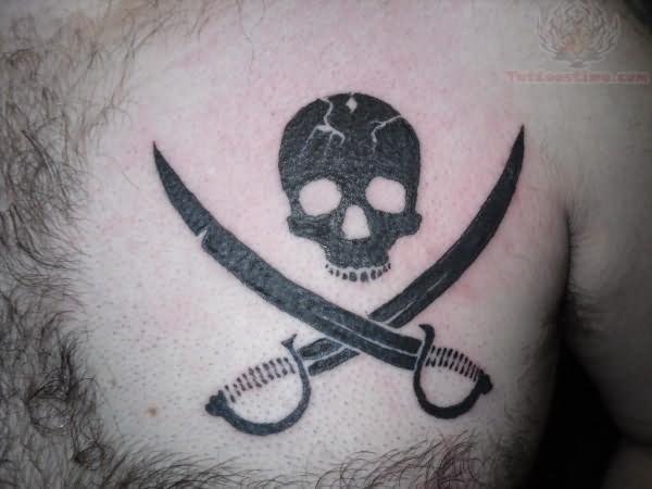 Black Jolly Roger Tattoo On Chest