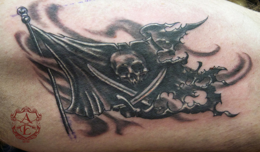 Black Ripped Pirate Flag Tattoo By Sean Ambrose
