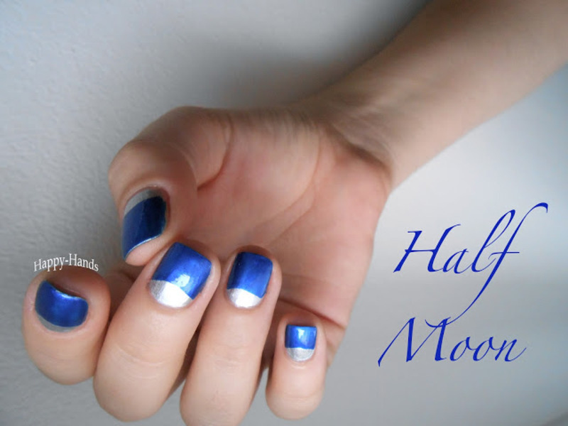 Blue And Silver Half Moon Nail Art
