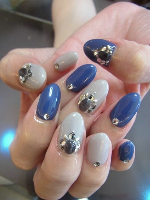 Blue And White Glossy Japanese Nail Art