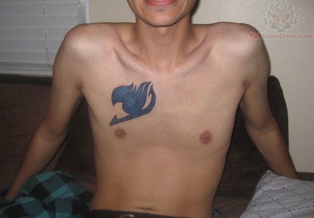 Blue Fairy Tail Tattoo On Chest For Men