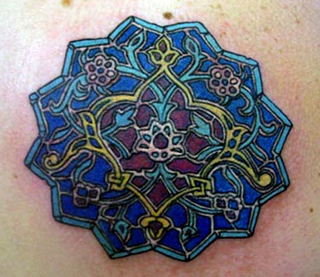 Blue Mosaic Flower Tattoo