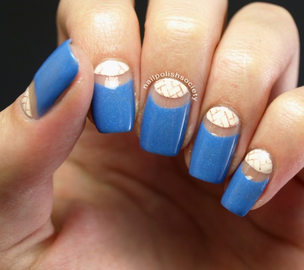 Blue Nails With Negative Space Half Moon Nail Art