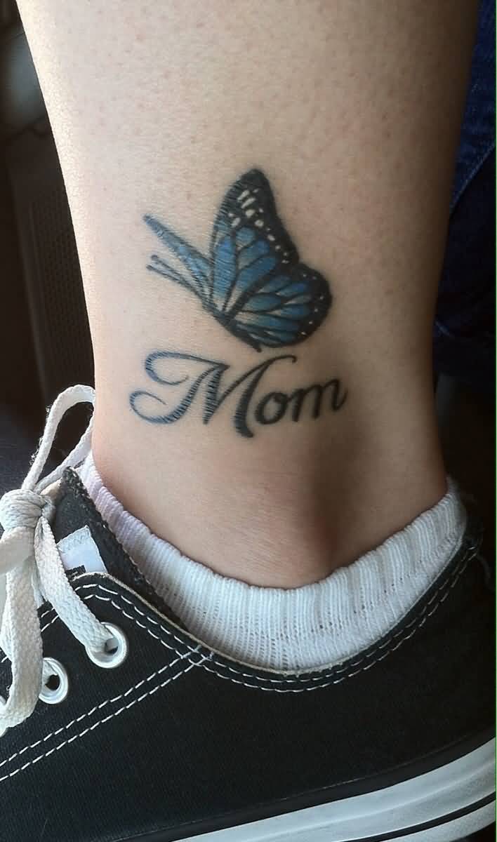 Butterfly Mom Tattoo On Ankle