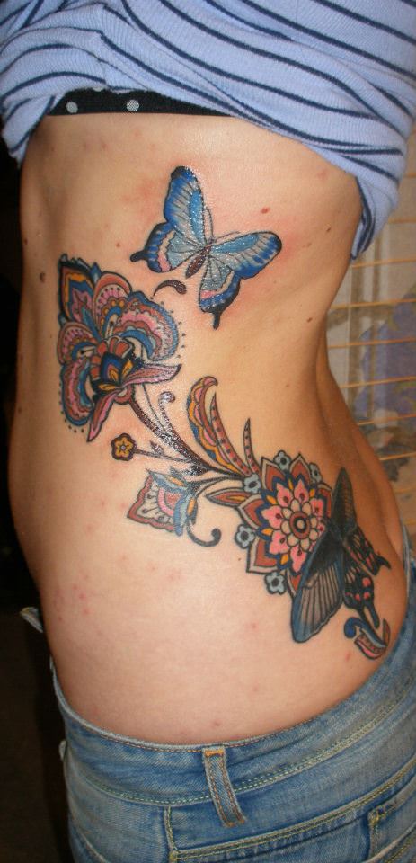 Butterfly Paisley Flower Pattern Tattoo On Side Rib By Barbara Swingaling