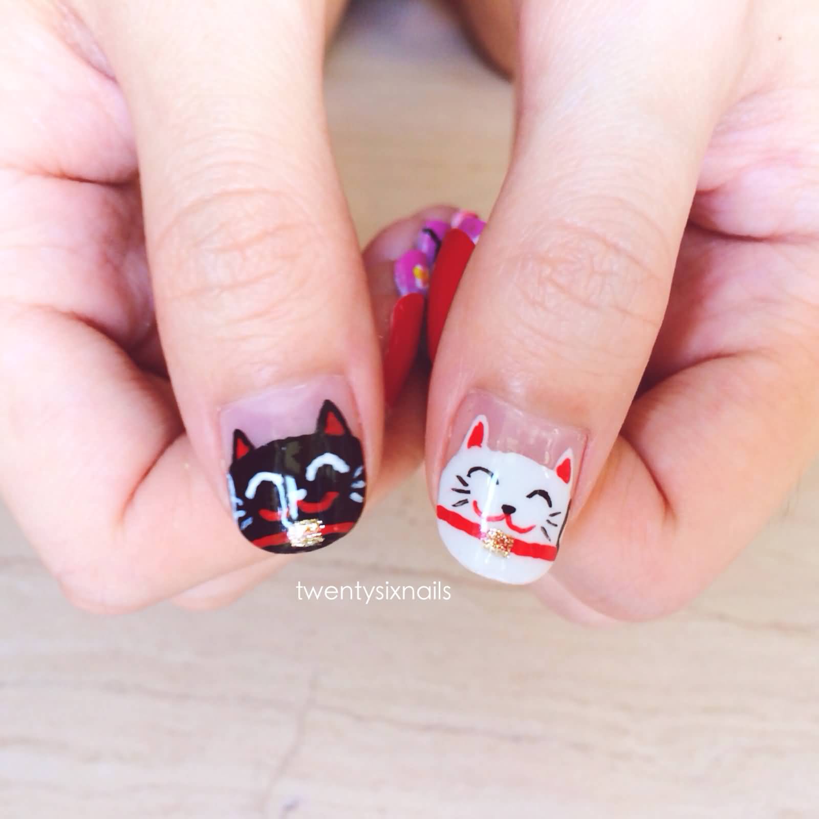 Chinese Fortune Cats Nail Art