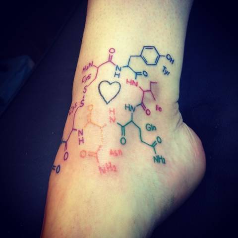 Colorful Chemistry Equation Tattoo On Ankle