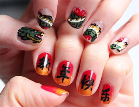 Colorful Chinese Nail Art Idea