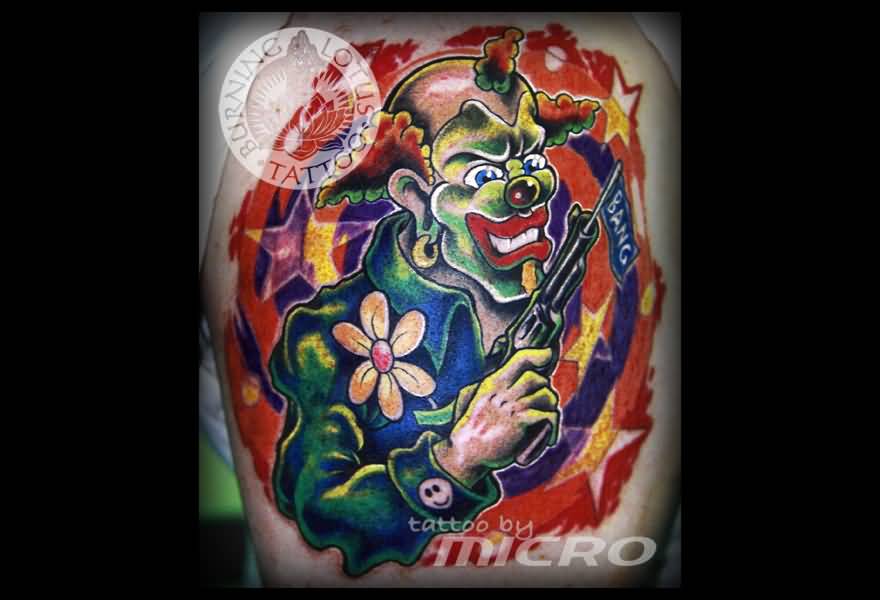 Colorful Gangsta Clown Tattoo