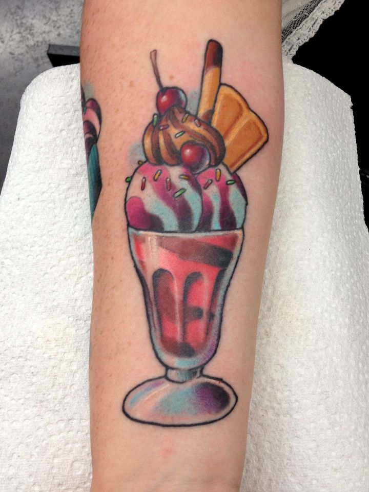 Colorful Ice Cream Sundae Tattoo On Forearm By Mr Curtis