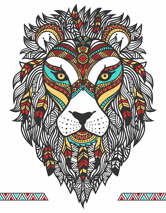 Colorful Mosaic Lion Head Tattoo Stencil