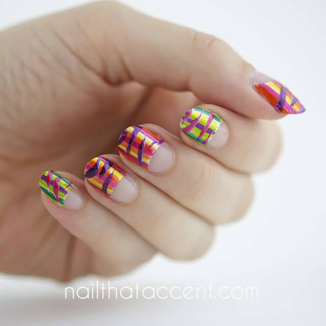 Colorful Nails With Half Moon Negative Space Nail Art