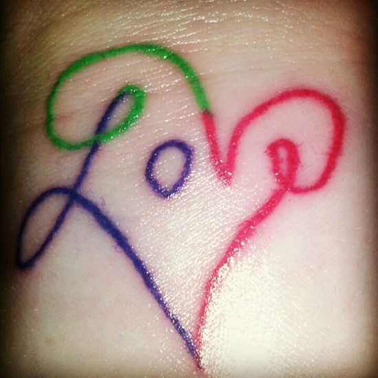 Colorful Outline Love Heart Shape Tattoo