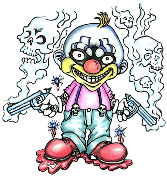 Colorful Small Gangsta Clown Tattoo Stencil