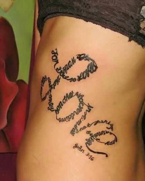 Creative Love Made By Words Tattoo On Side Rib