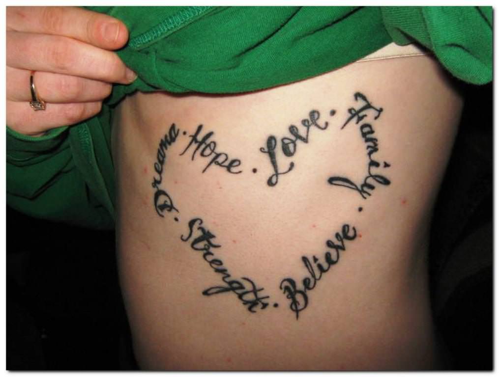 Creative Love Shape Made With Words Tattoo