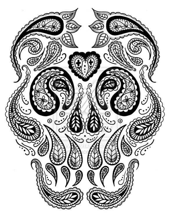 Creative Paisley Pattern Skull Tattoo Stencil