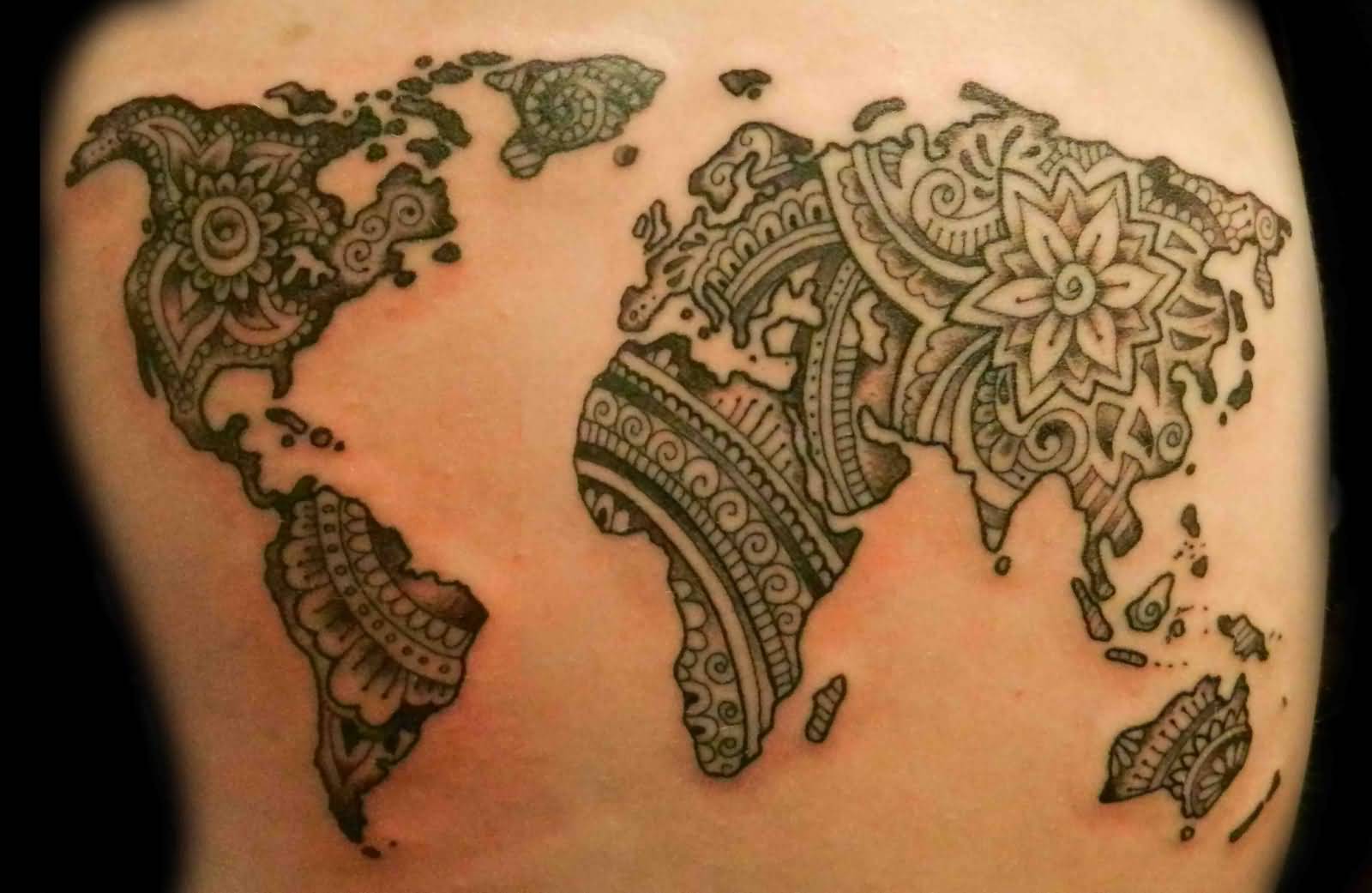 Creative World Map Paisley Pattern Tattoo
