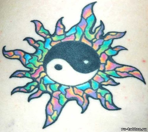 Creative Yin Yang Sun Mosaic Tattoo Design