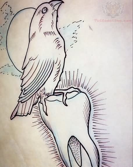 Crow And Molar Tattoo Design