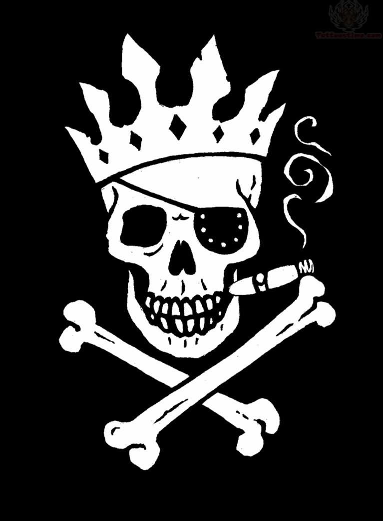 Crown Smoking Jolly Roger Tattoo Design