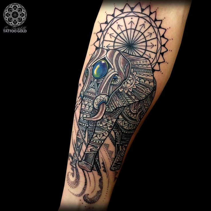 Custom Mosaic Elephant Tattoo On Forearm