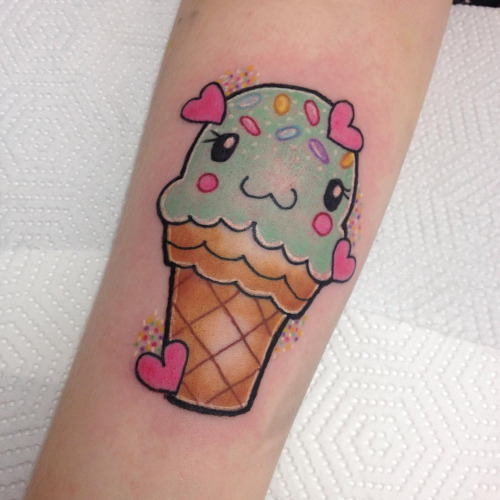 Cute Ice Cream Cone Tattoo On Arm