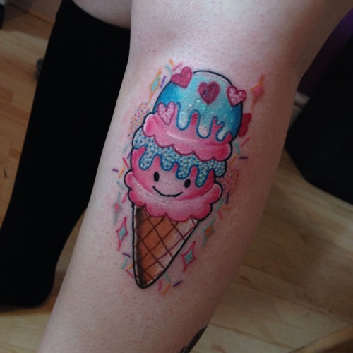 Cute Ice Cream Cone Tattoo On Half Sleeve