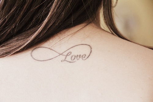 Cute Infinity Love Tattoo On Upper Back