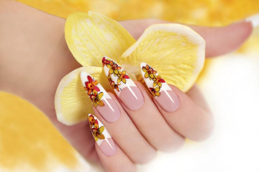 Cute Japanese Flowers French Tip Nail Art