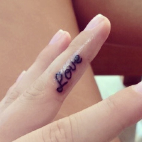 Cute Love Word Tattoo On Finger