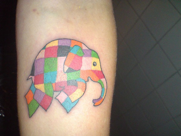 Cute Mosaic Elephant Tattoo On Forearm