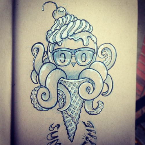 Cute Octopus Ice Cream Cone Tattoo Design