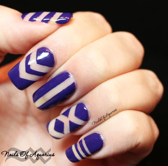 Cute Purple Negative Space Geometric Nail Art Design