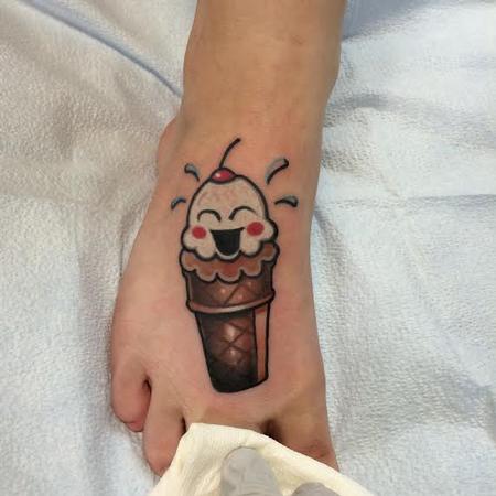 Cute Traditional Ice Cream Cone Tattoo On Foot