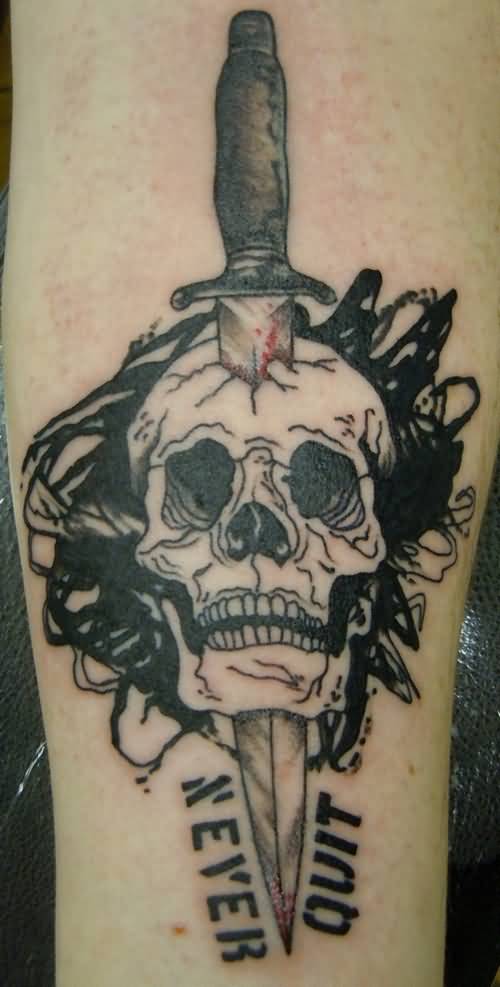 Dagger Piercing Skull Tattoo
