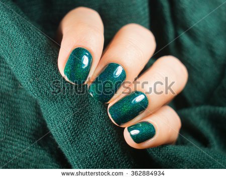 Dark Green Glossy Nail Art Design Idea