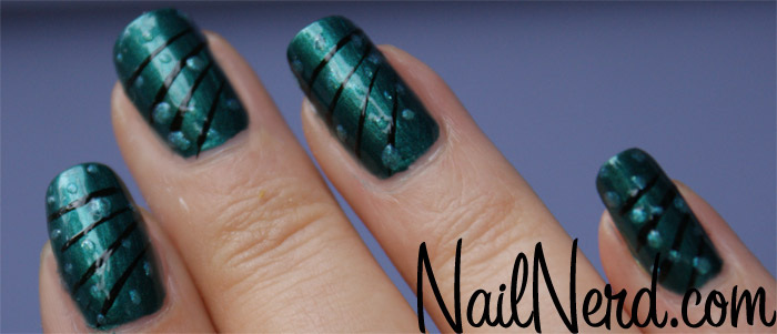 Dark Green Nails With Black Stripes Design Idea