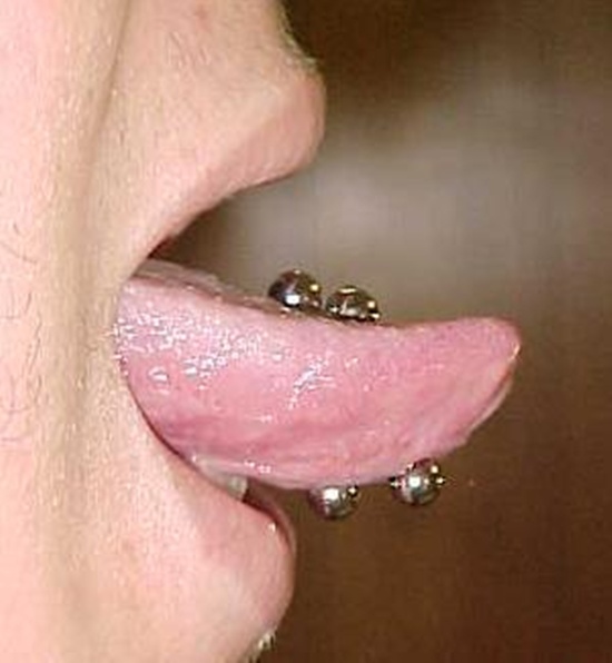 Dual Silver Barbells Oral Tongue Piercings