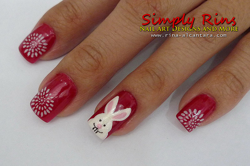 Easter Bunny And Dots Design Chinese Nail Art